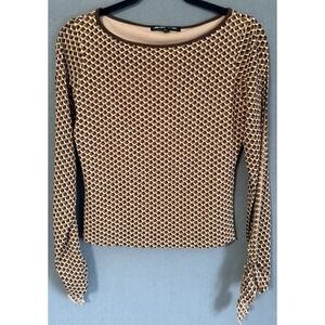Vintage 90s Jaloux  Zalu  Blouse Women Medium Brown Geometric Long Sleeve Retro